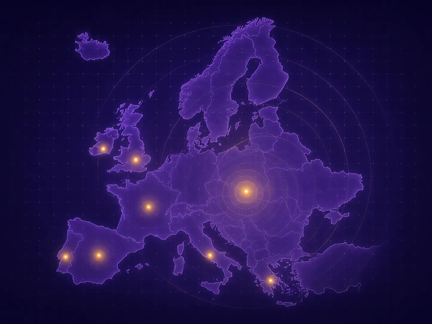 Stylised Europe coverage map with monitoring points